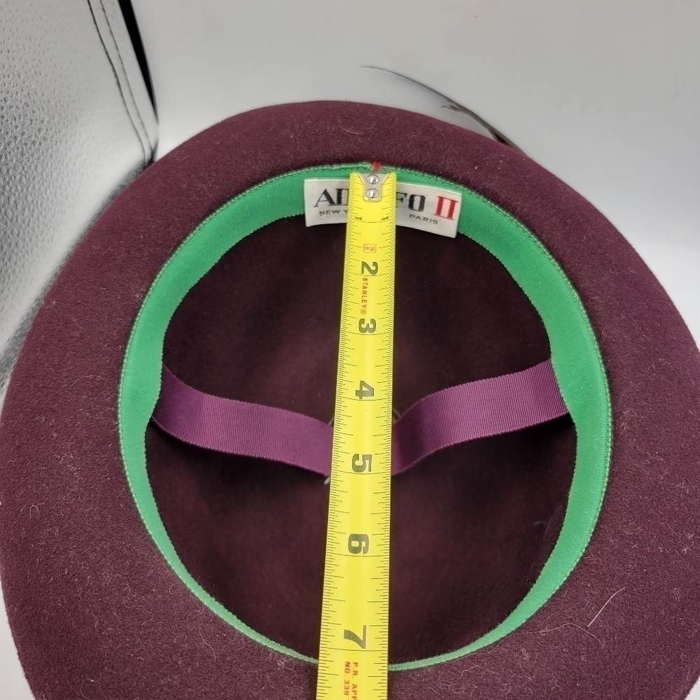 Vintage Adolfo II Wine Brimmed Fedora with Feather - Picture 6 of 8